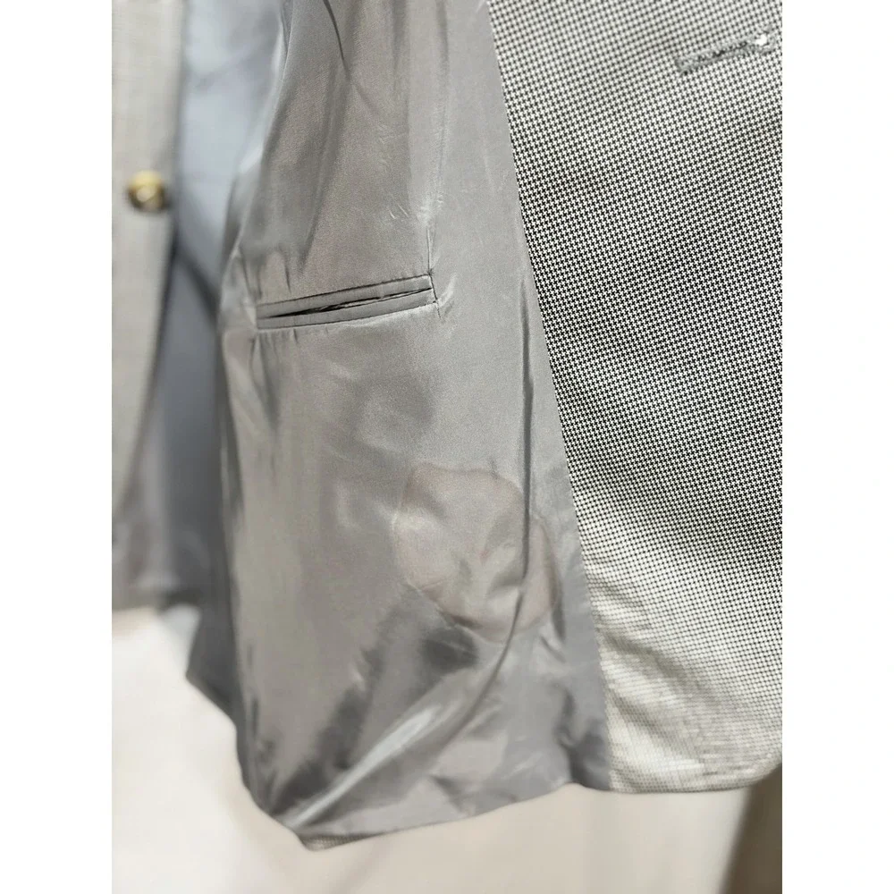Hugo Boss Super 100 Blazer 44R Gray Houndstooth 100% Virgin Wool Sport Coat Mens